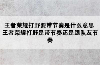 王者荣耀打野要带节奏是什么意思 王者荣耀打野是带节奏还是跟队友节奏